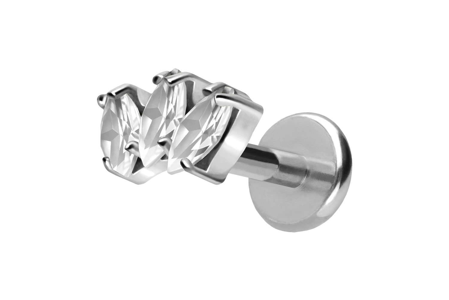 Titan Labret Piercing mit Push Fit 3 KRISTALLTROPFEN